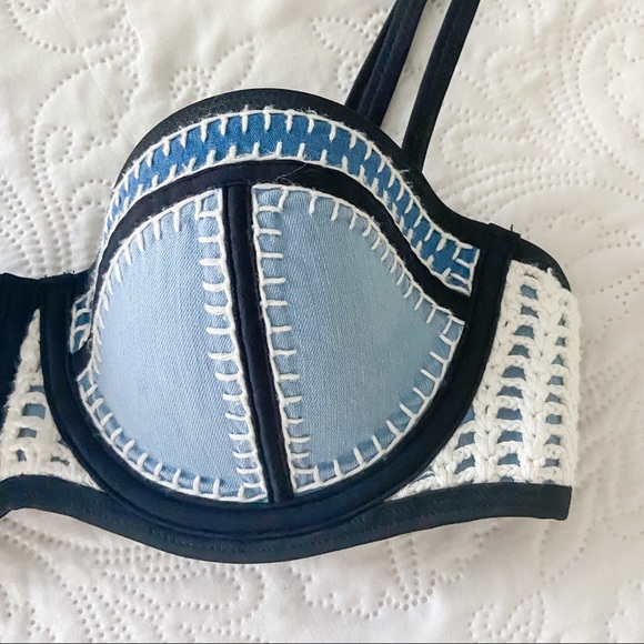 Triangl Swimwear Blue Embroidered Cup Bikini Top Size Small - Picture 3 of 6